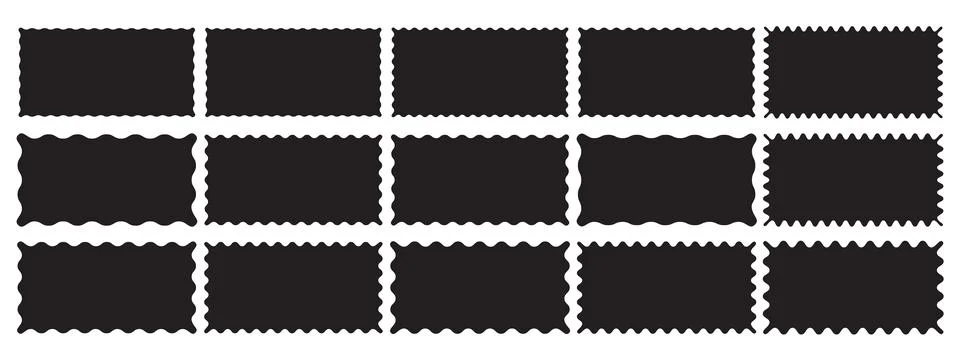 Rectangle frames with wavy edges set. Trendy silhouette borders with zigzag.. Stock Illustration