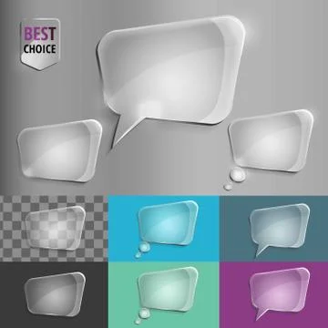 Rectangle glass speech bubble icons with soft shadow on gradient background Stock Illustration