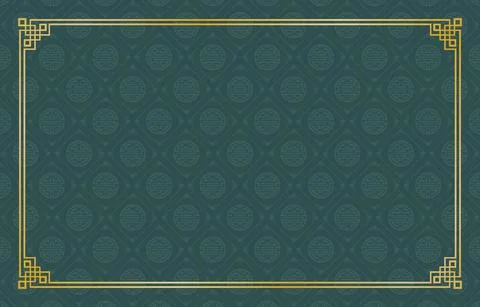 Rectangle gold frame ornament with dark green background pattern 스톡 일러스트