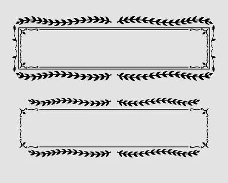 Rectangle horizontal doodle branch frame with round leave set. Vector Stock Illustration