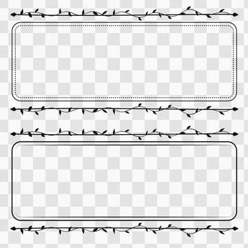 Rectangle horizontal doodle branch frame with round leave set. Vector illus.. Stock Illustration