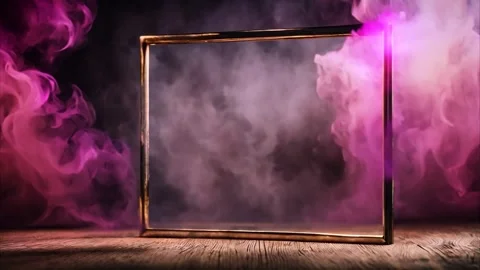 Rectangle on horizontal golden frame and slowly moving pink smoke behind wo.. Stock Footage 273954178