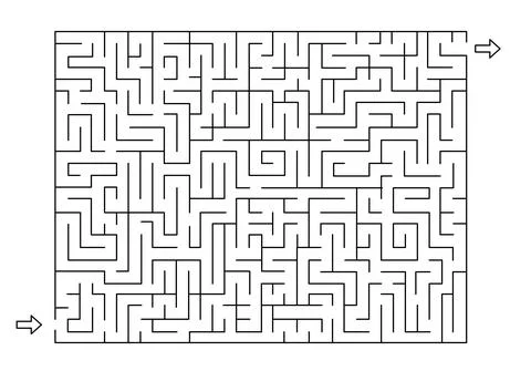 Rectangle labyrinth with entry and exit. Line maze game. Hard -Medium complex Stock Illustration