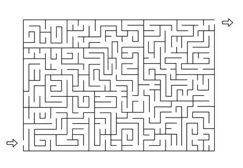 Rectangle labyrinth with entry and exit. Line maze game. Hard -Medium complex 스톡 일러스트