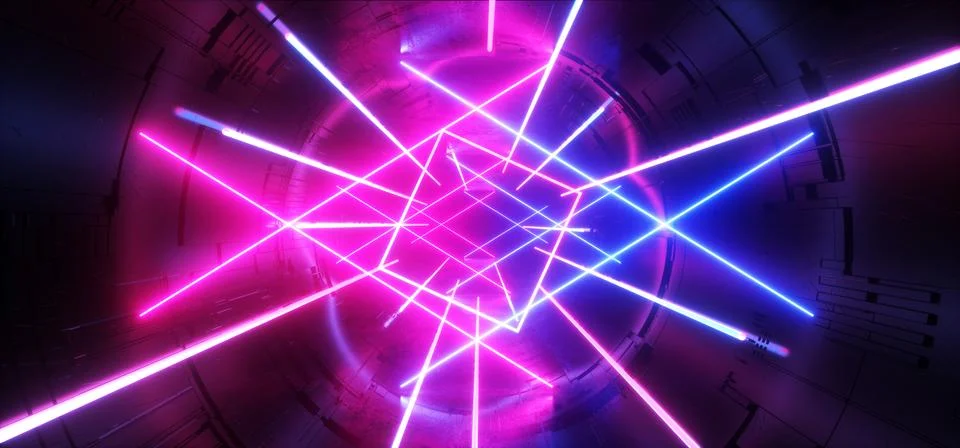 Rectangle Lines Neon Glowing Blue Purple Vibrant Light Night Dark Reflective 스톡 일러스트
