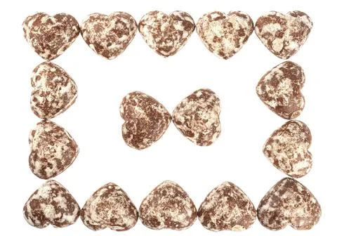 Rectangle made of gingerbread in the shape of hearts. Stock Photos