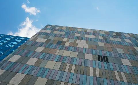 Rectangle marble tiles wall of modern building exterior Foto stock