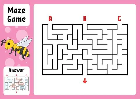 Rectangle maze. Game for kids. Three entrances, one exit. Puzzle for children Stock Illustration