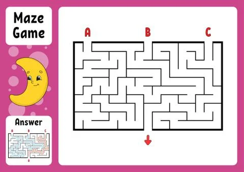 Rectangle maze. Game for kids. Three entrances, one exit. Puzzle for children Stock Illustration