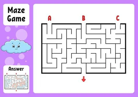 Rectangle maze. Game for kids. Three entrances, one exit. Puzzle for children 스톡 일러스트