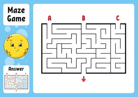 Rectangle maze. Game for kids. Three entrances, one exit. Puzzle for children Stock Illustration