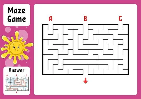 Rectangle maze. Game for kids. Three entrances, one exit. Puzzle for children Illustrazione stock