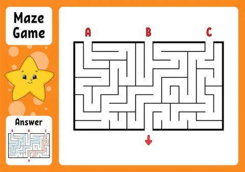 Rectangle maze. Game for kids. Three entrances, one exit. Puzzle for children Stock Illustration