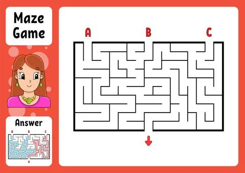 Rectangle maze. Game for kids. Three entrances, one exit. Puzzle for children イラスト素材