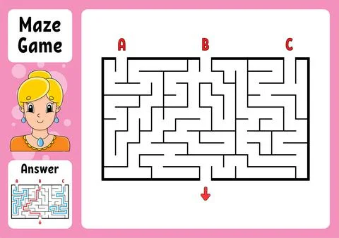 Rectangle maze. Game for kids. Three entrances, one exit. Puzzle for children イラスト素材