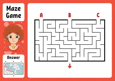 Rectangle maze. Game for kids. Three entrances, one exit. Puzzle for children Stock Illustration