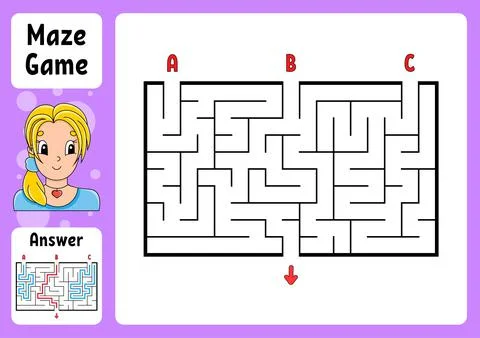 Rectangle maze. Game for kids. Three entrances, one exit. Puzzle for children Illustrazione stock