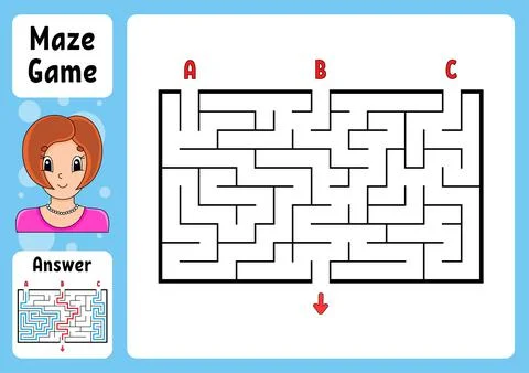 Rectangle maze. Game for kids. Three entrances, one exit. Puzzle for children Stock Illustration