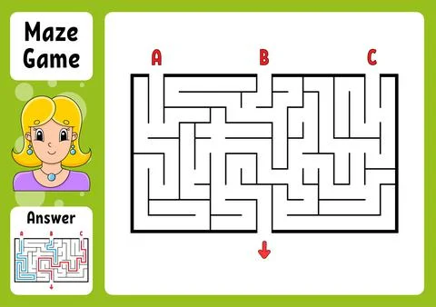 Rectangle maze. Game for kids. Three entrances, one exit. Puzzle for children イラスト素材