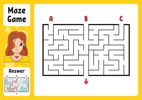 Rectangle maze. Game for kids. Three entrances, one exit. Puzzle for children イラスト素材