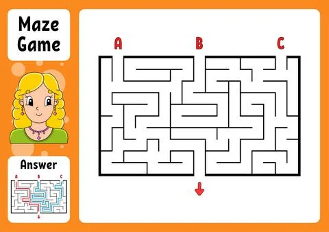 Rectangle maze. Game for kids. Three entrances, one exit. Puzzle for children Stock Illustration