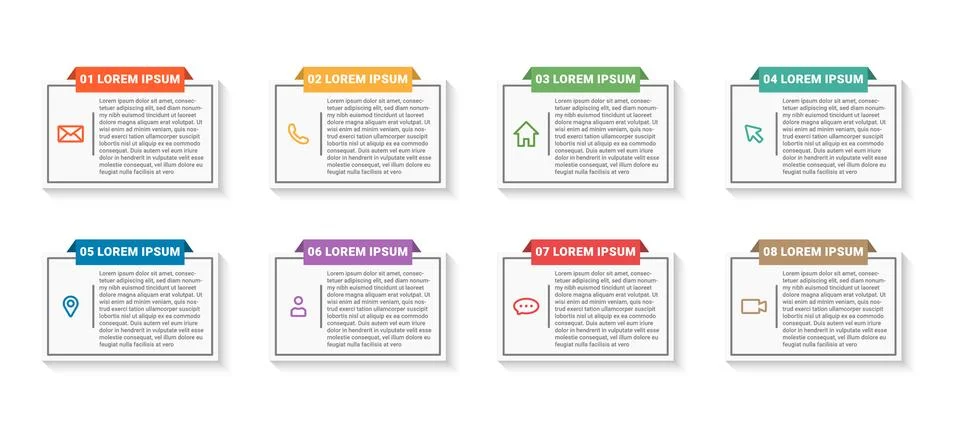 Rectangle minimal infographic of 8 step process. Use for presentation Stock Illustration