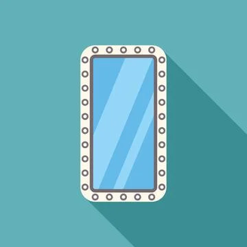 Rectangle mirror with round frame casting shadow on turquoise wall Stock Illustration