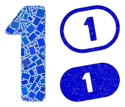 Rectangle Mosaic 1 Digit with Textured 1 Seals Stock Illustration