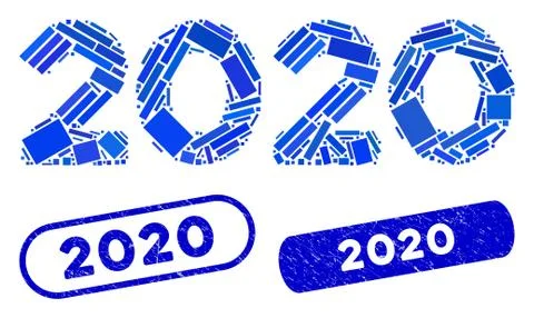 Rectangle Mosaic 2020 Digits Text with Textured 2020 Seals 스톡 일러스트