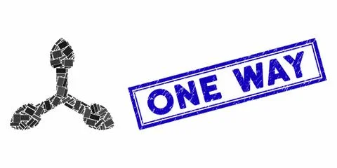 Rectangle Mosaic 3D Axis Arrows with Grunge One Way Seal Stock Illustration