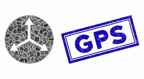 Rectangle Mosaic 3D Isometry Directions with Textured GPS Seal 스톡 일러스트