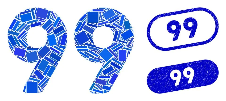 Rectangle Mosaic 99 Digits Text with Textured 99 Seals 스톡 일러스트