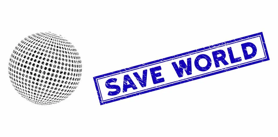 Rectangle Mosaic Abstract Dotted Sphere with Textured Save World Stamp Stock Illustration