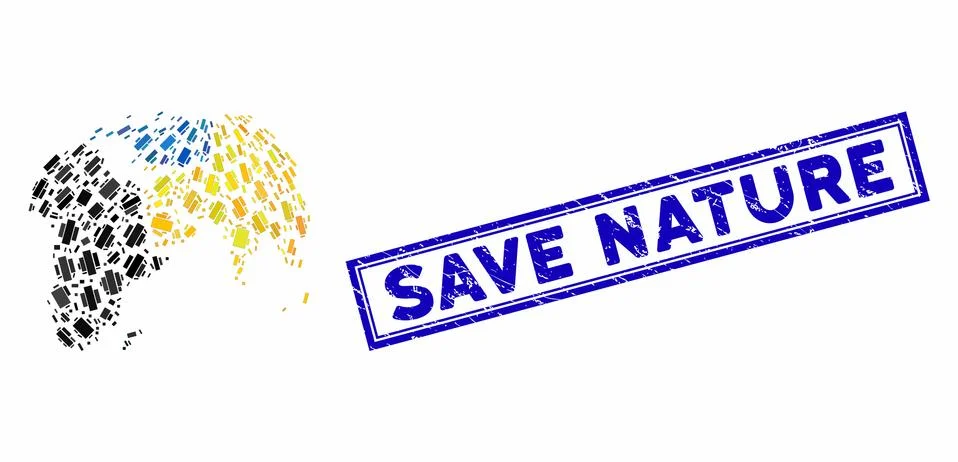 Rectangle Mosaic Abstract Globe with Colored Dotted Continents with Scratched Stock Illustration