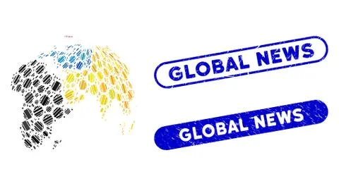 Rectangle Mosaic Abstract Globe with Colored Dotted Continents with Distress イラスト素材