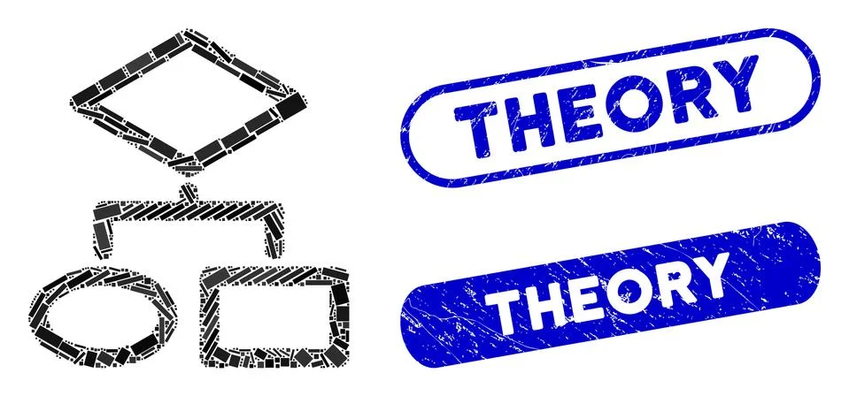 Rectangle Mosaic Algorithm with Scratched Theory Stamps Stock Illustration