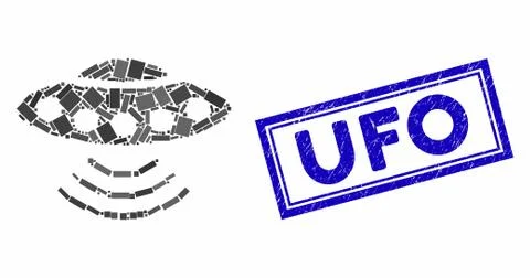 Rectangle Mosaic Alien Invasion with Textured UFO Stamp Stock Illustration