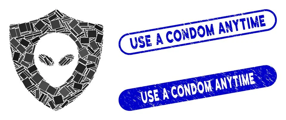 Rectangle Mosaic Alien Protection with Textured Use a Condom Anytime Stamps Stock-Illustration