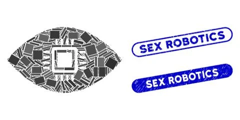 Rectangle Mosaic Artificial Vision with Scratched Sex Robotics Stamps Stock Illustration