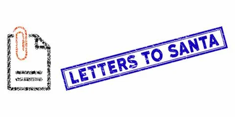Rectangle Mosaic Attach Document with Textured Letters to Santa Stamp Stock Illustration