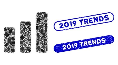 Rectangle Mosaic Bar Chart Increase with Textured 2019 Trends Stamps 스톡 일러스트