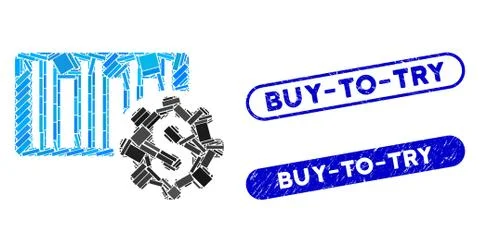Rectangle Mosaic Barcode Price Setup Gear with Distress Buy-To-Try Seals Illustrazione stock