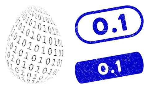 Rectangle Mosaic Binary Digital Egg with Grunge 0.1 Seals Illustrazione stock