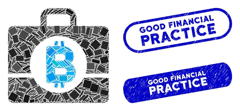 Rectangle Mosaic Bitcoin Accounting Case with Grunge Good Financial Practice 库存插图
