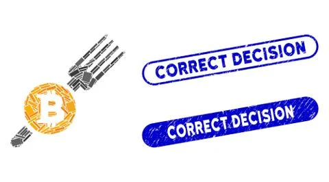 Rectangle Mosaic Bitcoin Fork with Textured Correct Decision Stamps イラスト素材