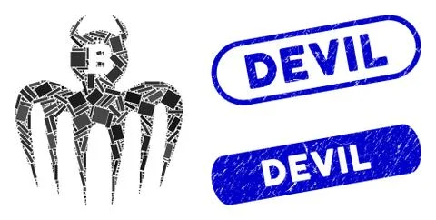 Rectangle Mosaic Bitcoin Spectre Devil with Grunge Devil Seals イラスト素材