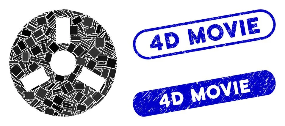 Rectangle Mosaic Bobbin with Scratched 4D Movie Stamps Stockillustratie