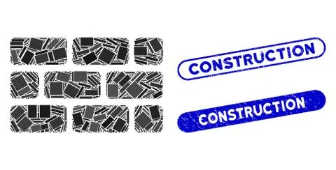 Rectangle Mosaic Brick Wall with Grunge Construction Stamps Stock Illustration