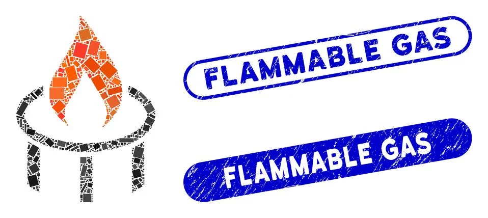 Rectangle Mosaic Burner Nozzle Flame with Textured Flammable Gas Stamps Illustrazione stock