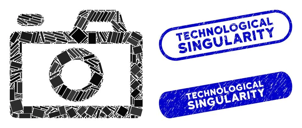 Rectangle Mosaic Camera with Grunge Technological Singularity Seals イラスト素材